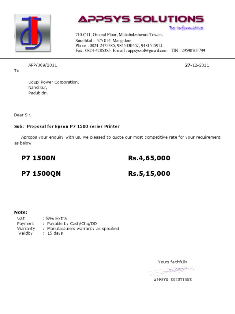 Epson Printer Quotation | PDF