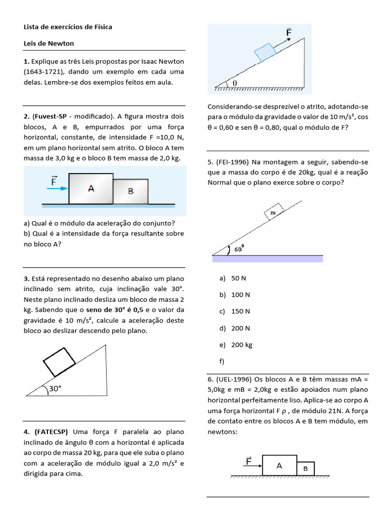Lista de Exercícios de Física - Forças | PDF