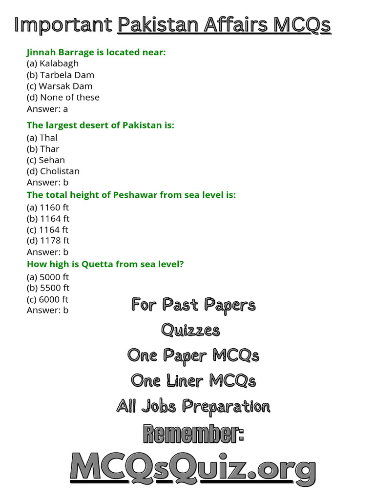 Important Pakistan Affairs Mcqs | PDF | Indus River | Hydrology And ...