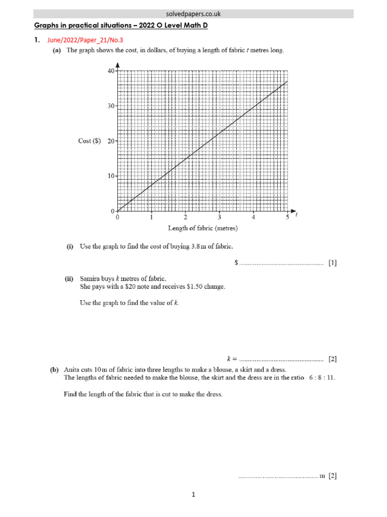 2022 Graphs in Practical Situations O Level 4024 | PDF
