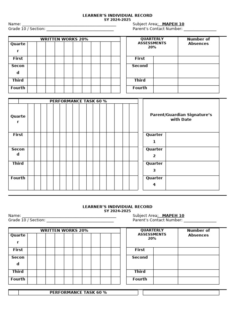 Individual Learner's Record (LR) New | PDF