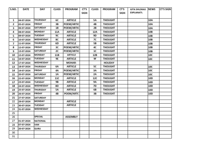 July 2024 Assembly Program Schedule | PDF