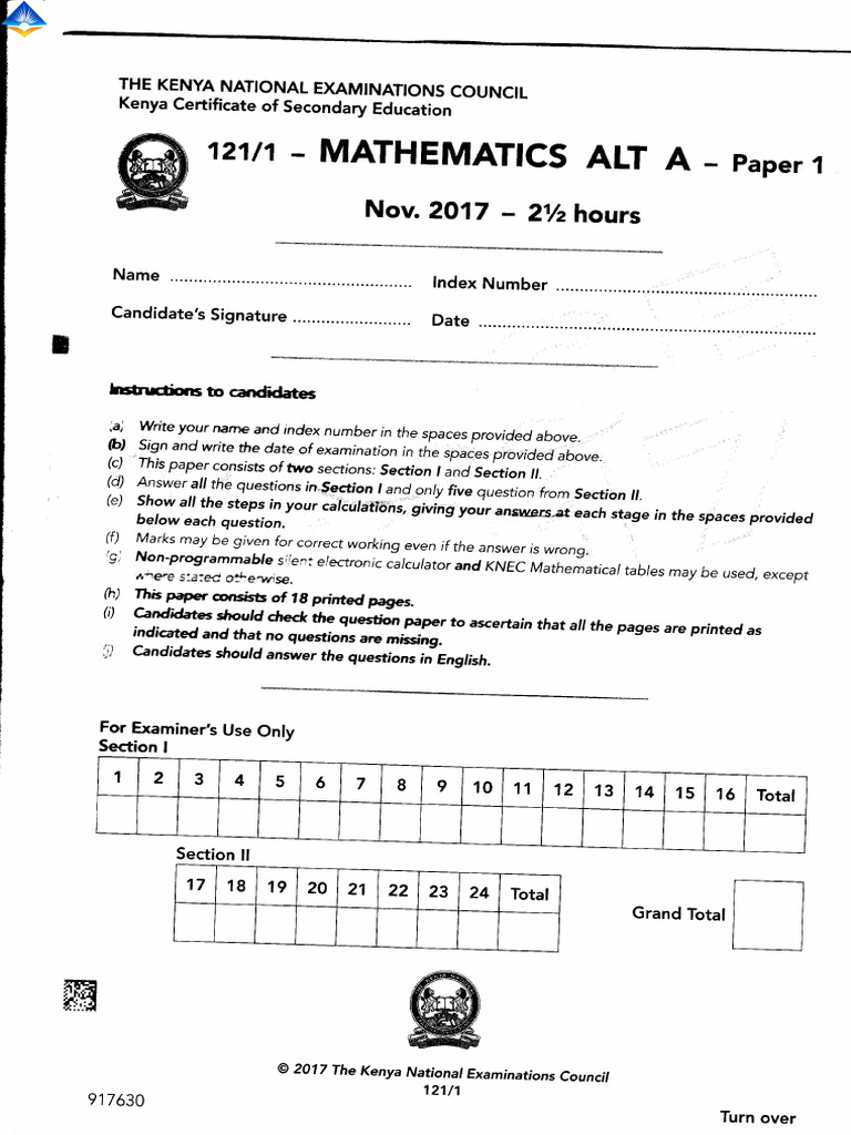 Mathematics Alt A pp1 Kcse 2017 Questions Paper | PDF | Business | Home ...