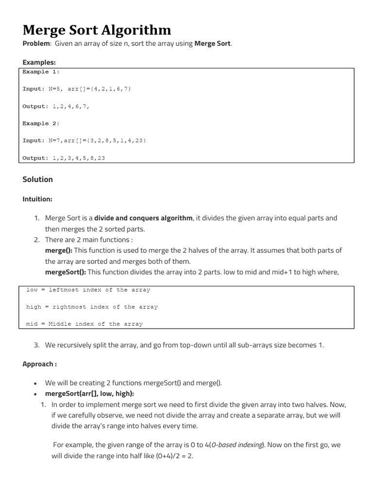 Merge Sort Algorithm | PDF