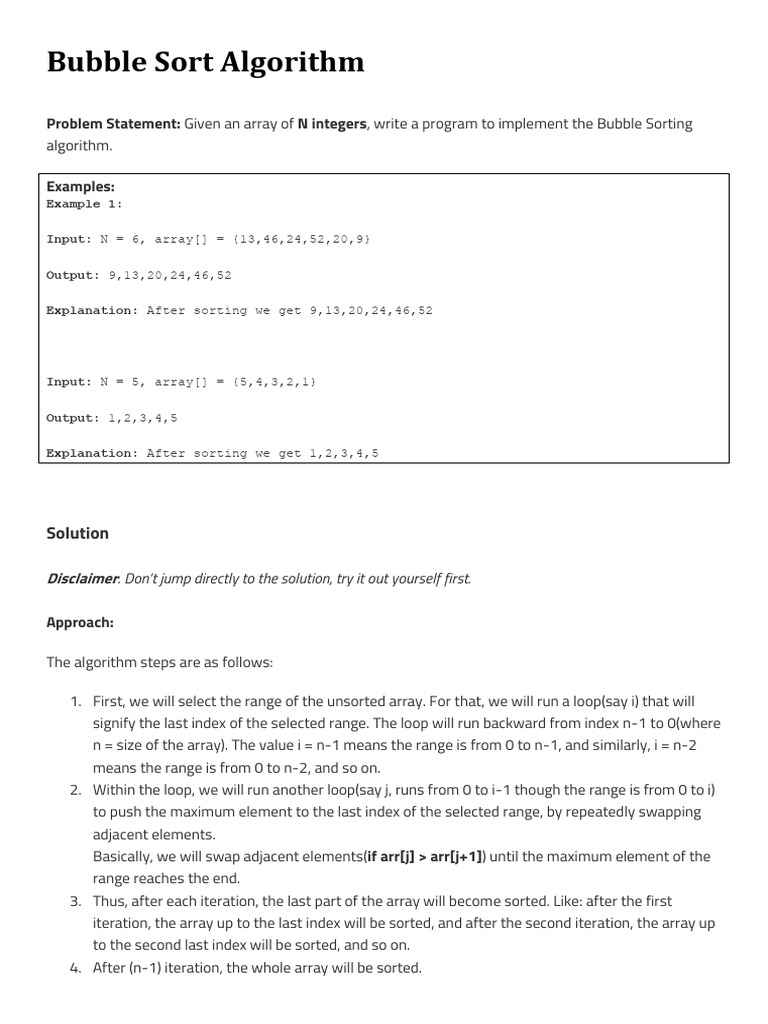 Bubble Sort Algorithm | PDF