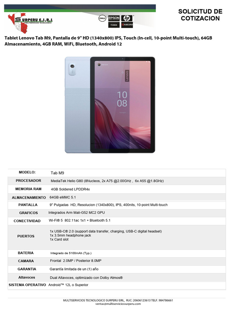 Tablet M9 4GB 64GB | PDF