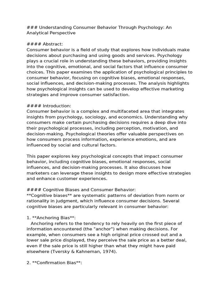 Understanding Consumer Behavior Through Psychology - An Analytical ...