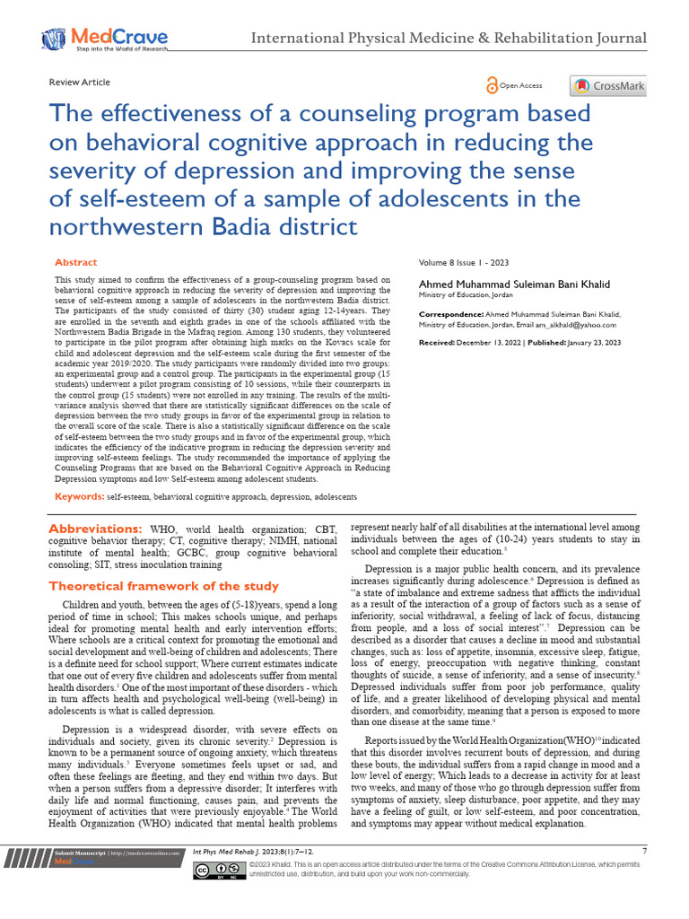 The Effectiveness of A Counseling Program Based On | PDF