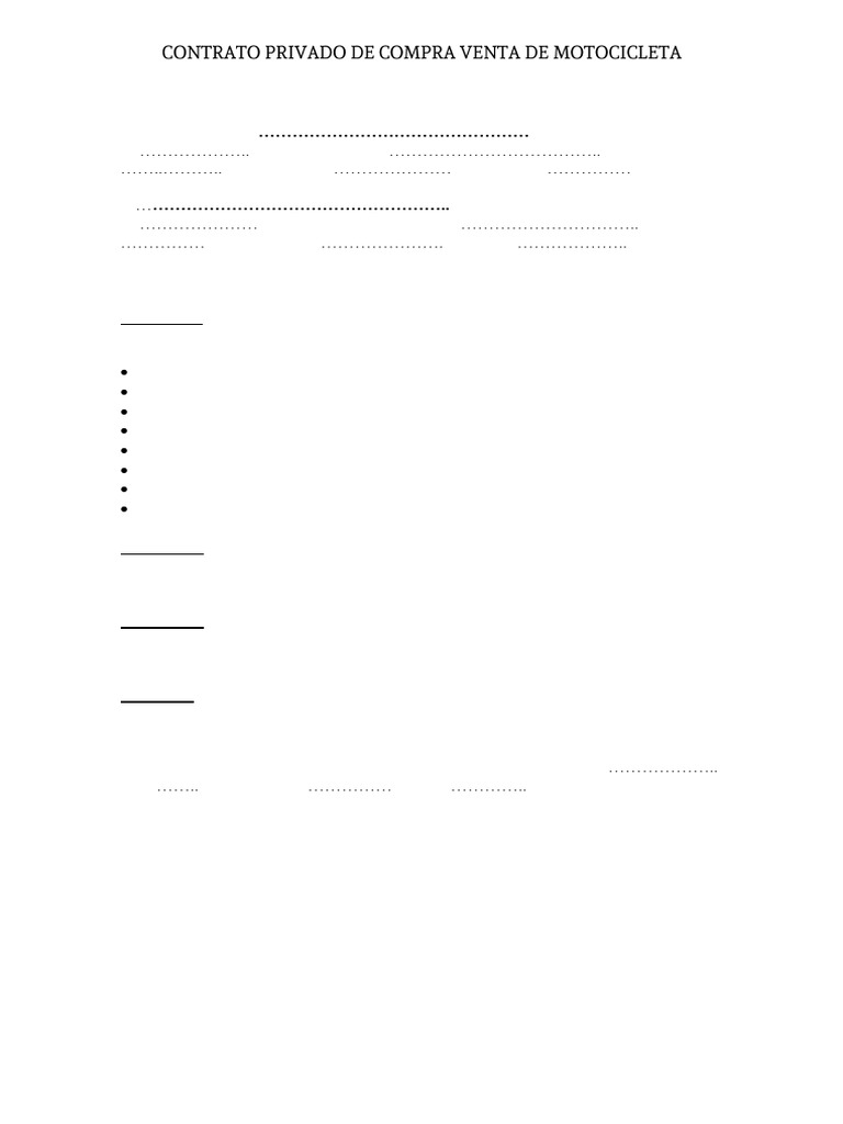 Contrato Privado de Compra Venta de Motocicleta | PDF