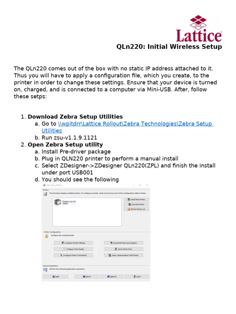 QLn220 Initial Wireless Setup | PDF