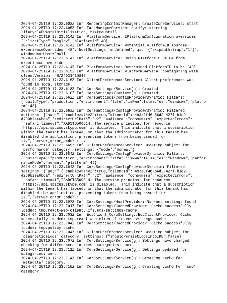 WebLogs - Core - Diagnostics Logs Previous Session | PDF