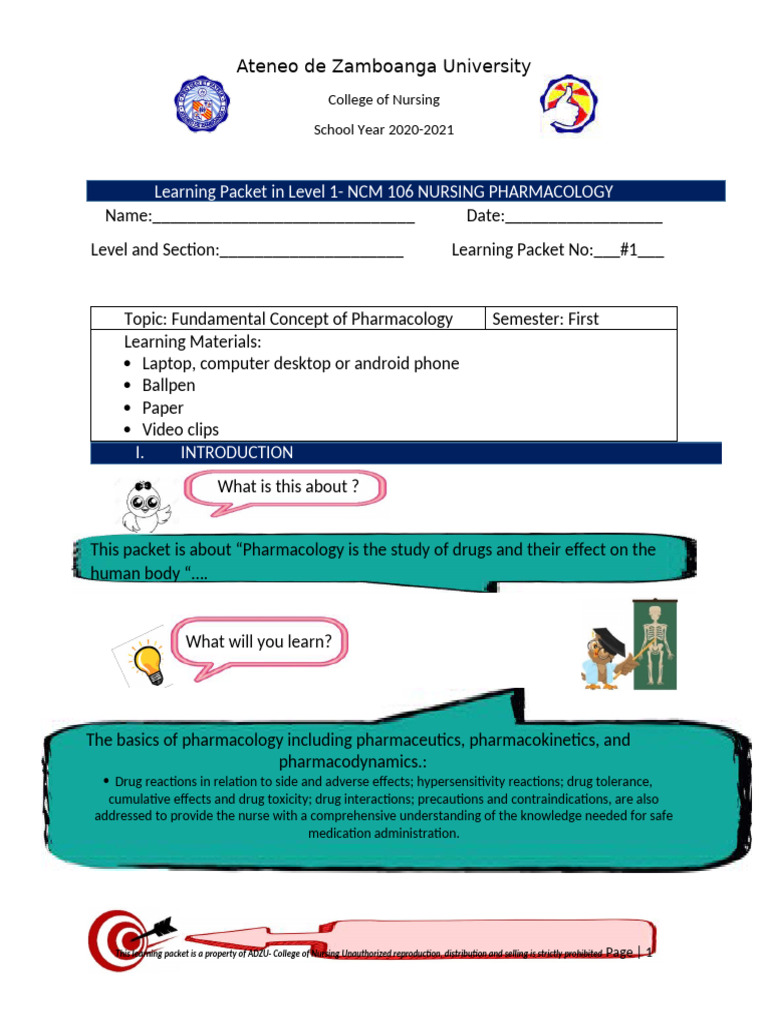 Packet 1 Pharmacology Week 1 1 | PDF