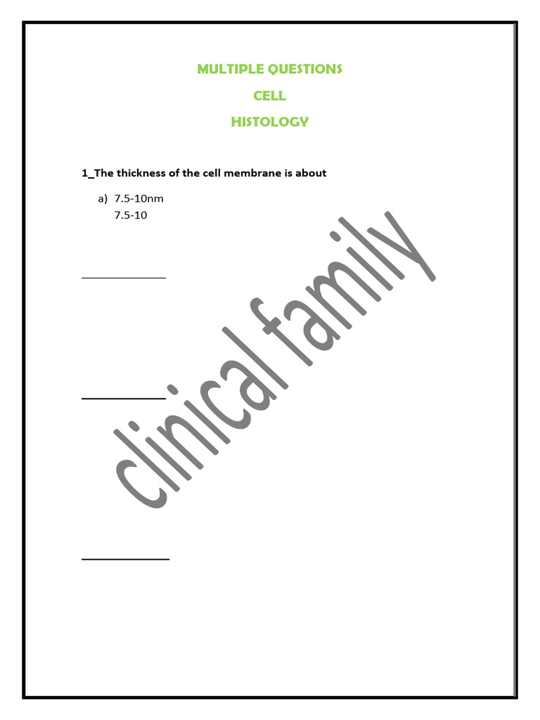 Histology cell q a pdf