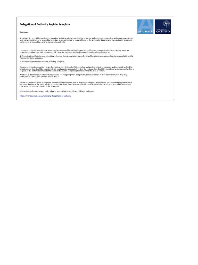 Delegation of Authority Register Template | PDF | Expense | Payroll
