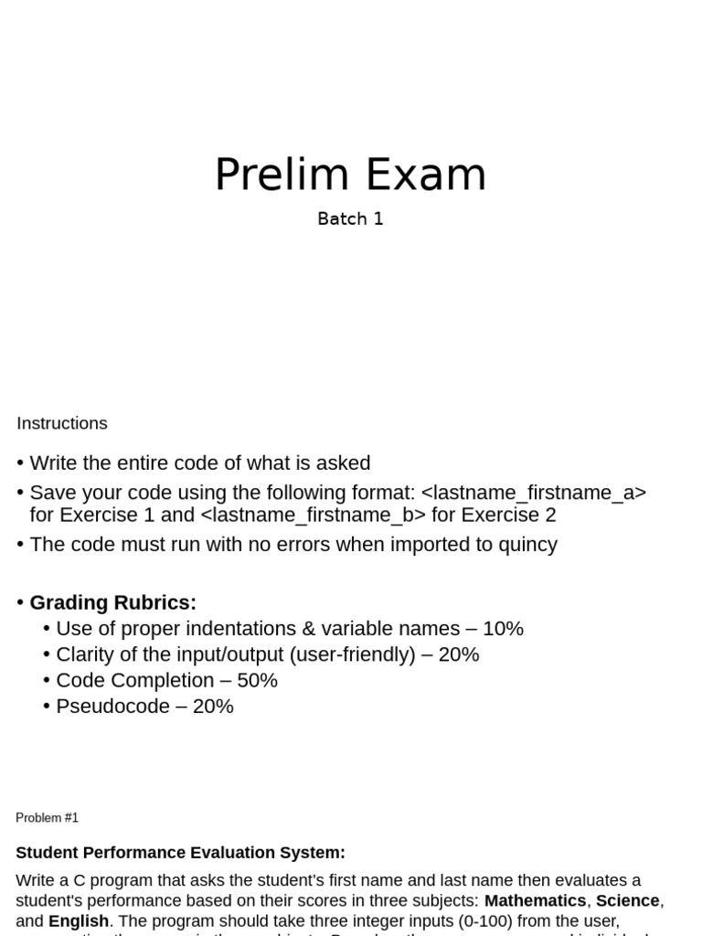 Prelim Exam - Batch 1 | PDF