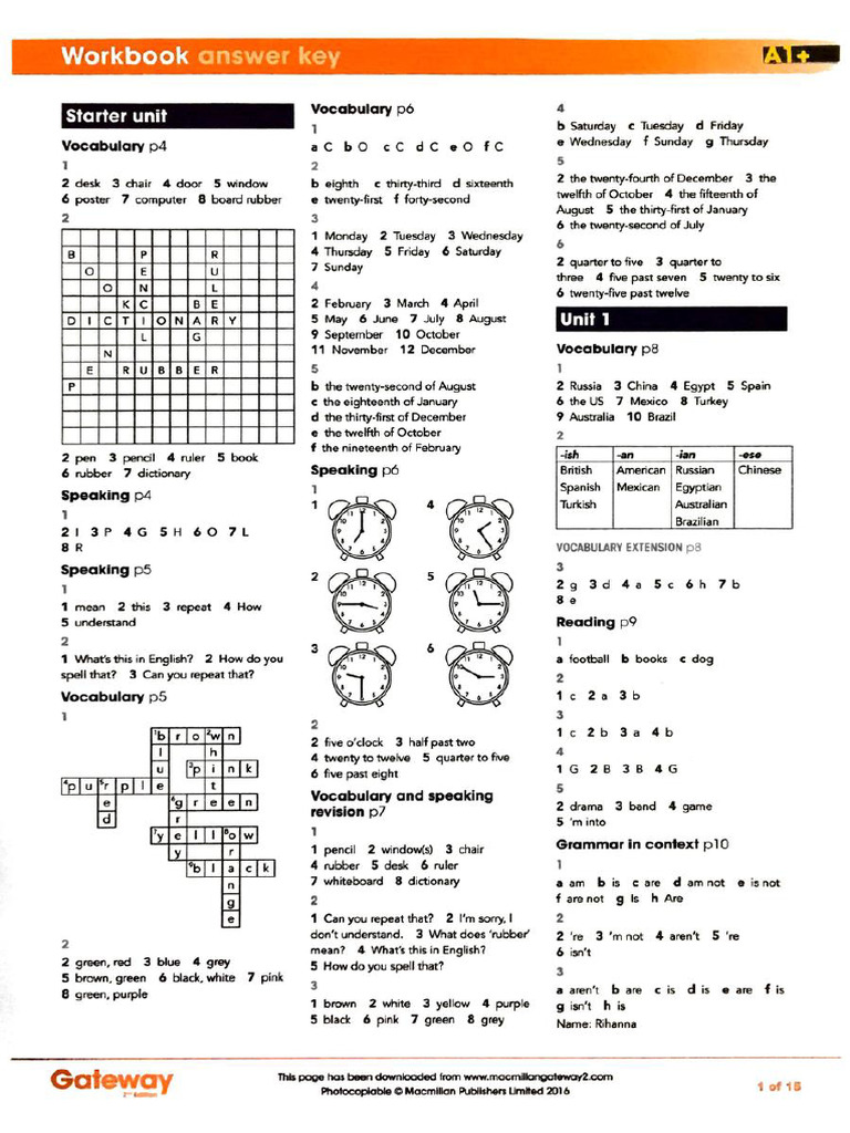 A1+GATEway Answer Key | PDF