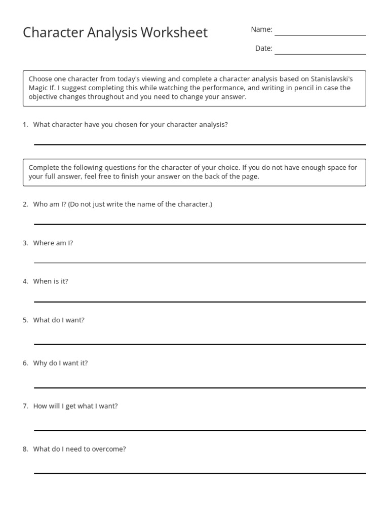 Character Analysis Worksheet | PDF