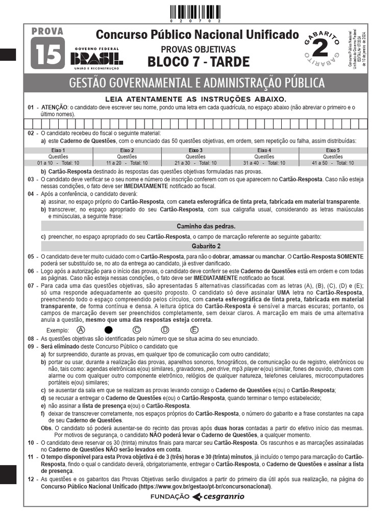Prova 15 Cpnu Gestao Governamental e Administracao Publica Gabarito 2 ...