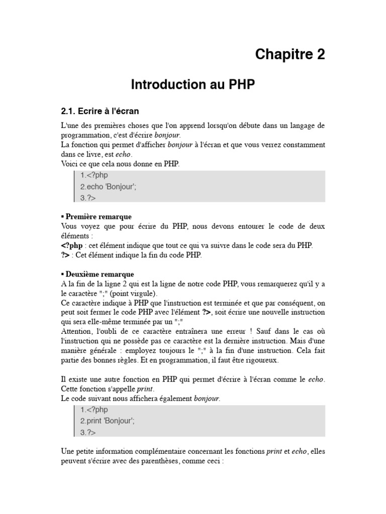 Introduction au PHP : Écrire et Commenter | PDF | PHP | Programmation ...