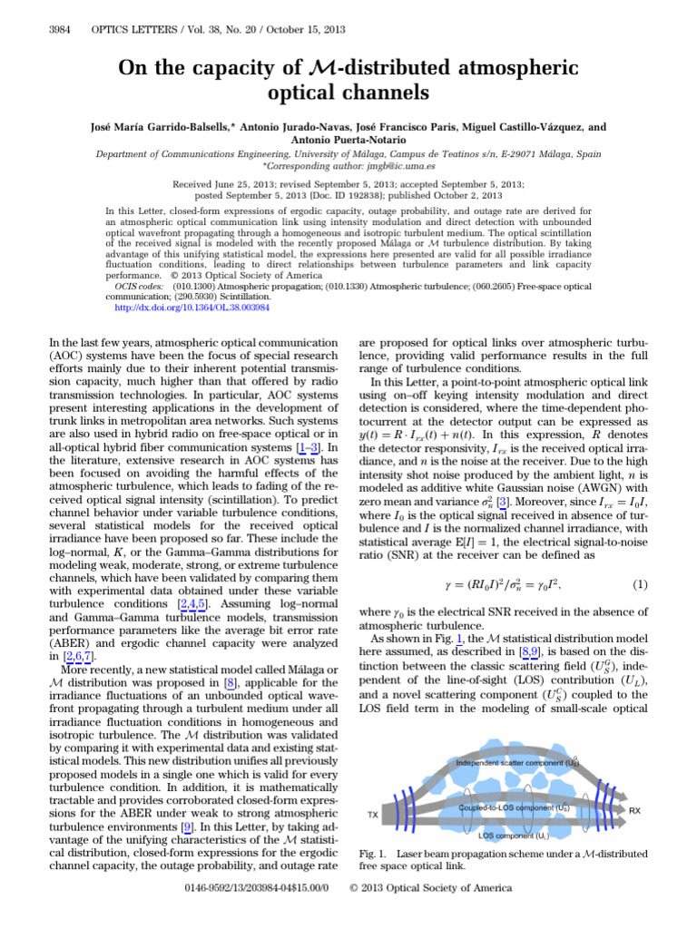 M-Distributed Optical Channel Capacity | PDF | Signal To Noise Ratio ...