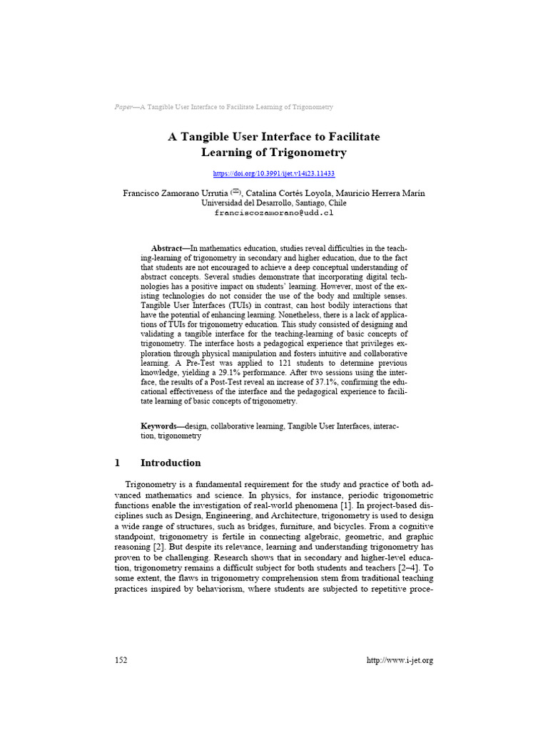A Tangible User Interface To Facilitate Learning of Trigonometry | PDF