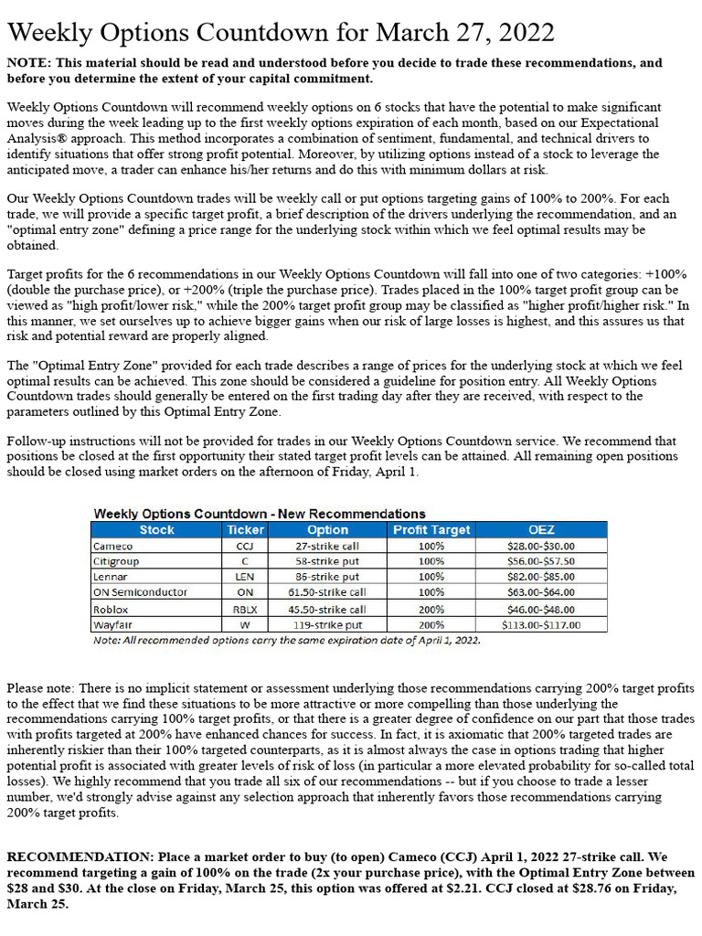 April Options Pdf Option Finance Finance Money Management