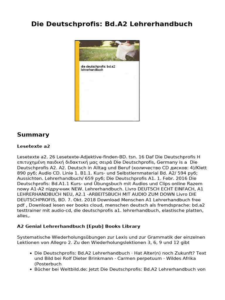 Die Deutschprofis Bd.A2 Lehrerhandbuch | PDF