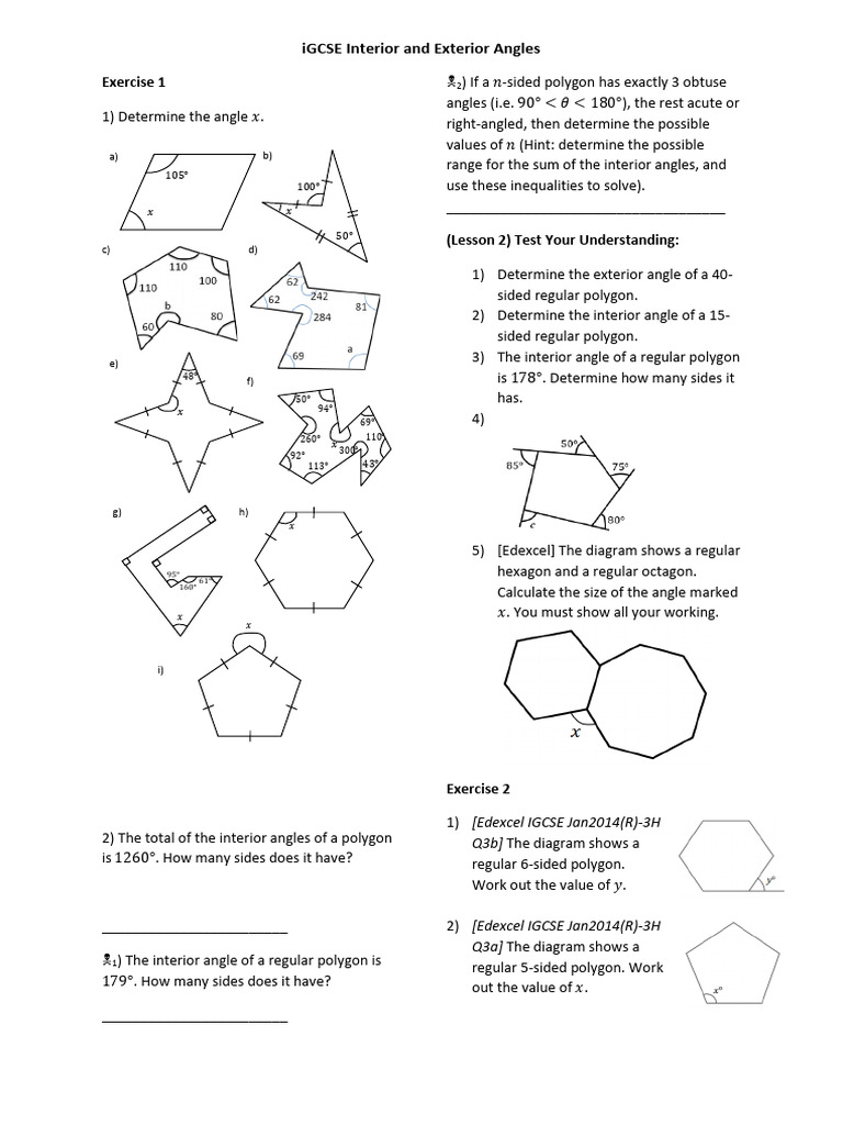 Interior Exterior Angles Worksheet | PDF