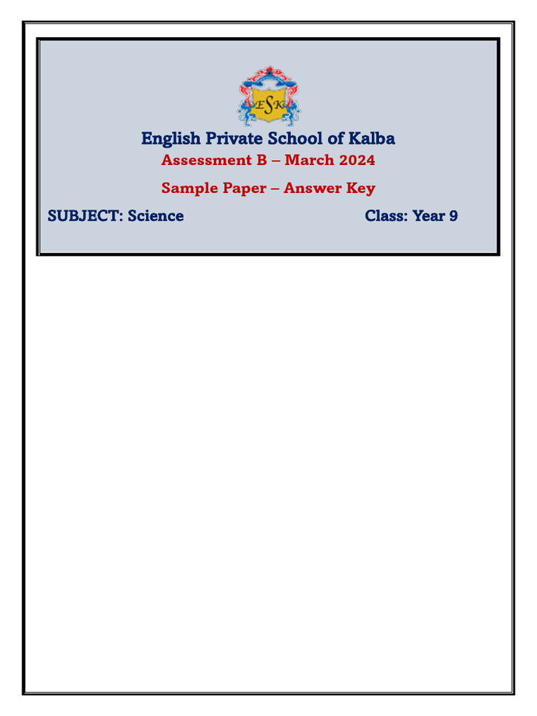 Year 9 Science Sample Paper - Answer Key | PDF | Sound | Science ...