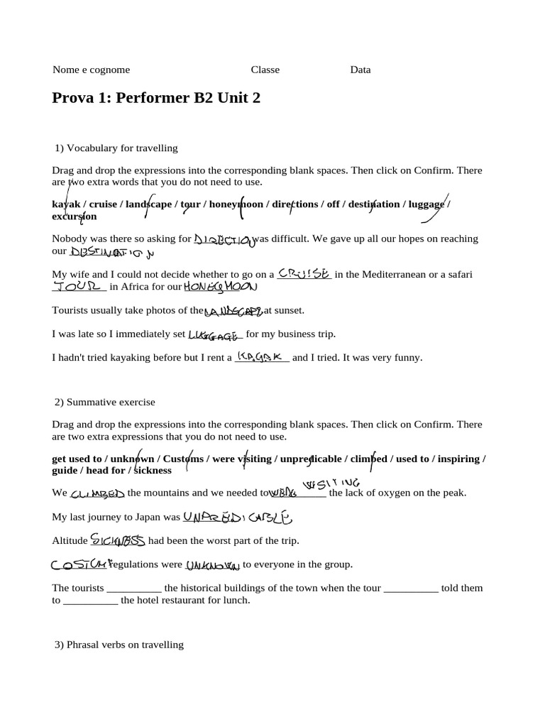 Performer B2 Unit 2 Test Exercises | PDF | Language Arts & Discipline ...
