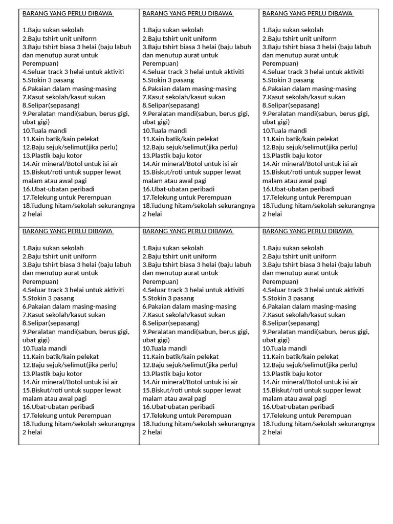 Barang Yang Perlu Dibawa | PDF