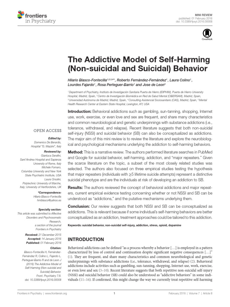 The Addictive Model of Self-Harming (Non-Suicidal and Suicidal ...