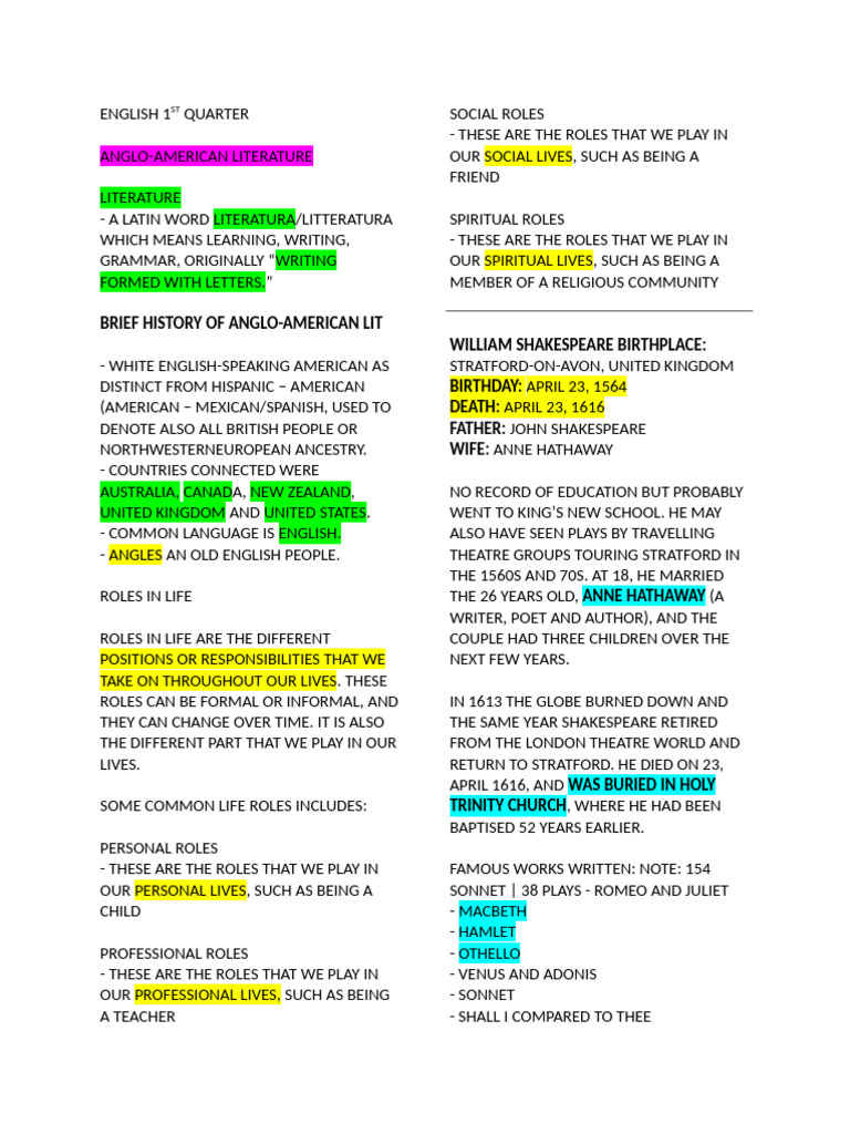 English 1ST Quarter | PDF