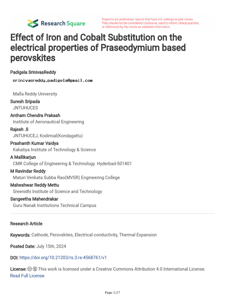 Effect of Iron and Cobalt Substitution On The Elec | PDF
