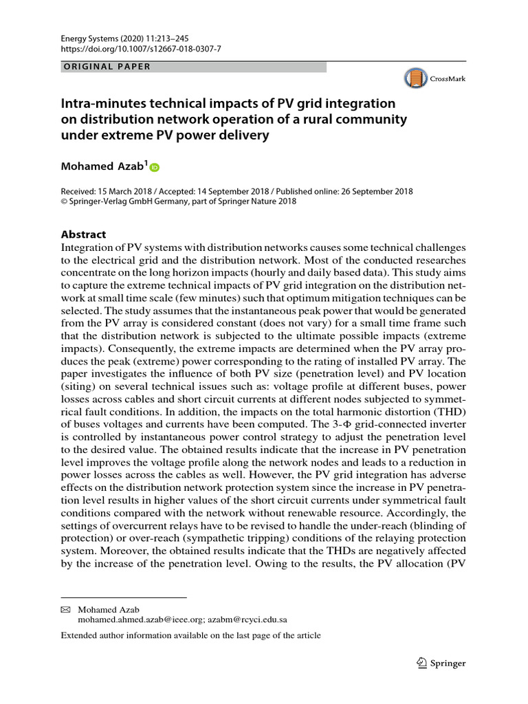 Intra-Minutes Technical Impacts of PV Grid Integration On Distribution ...