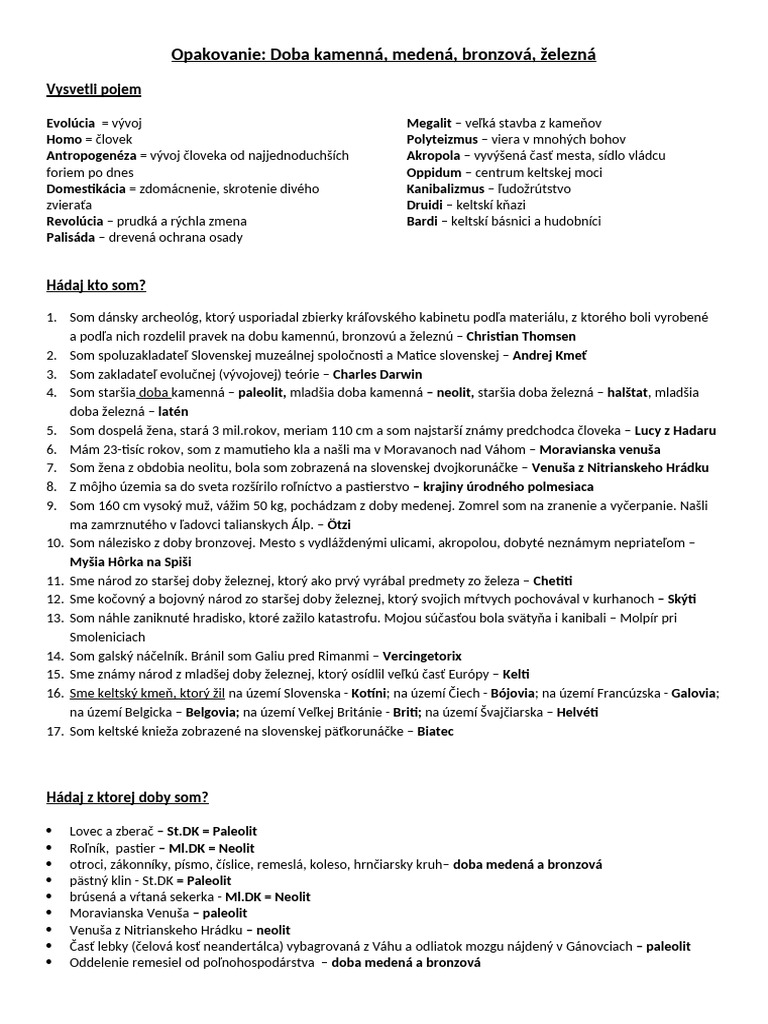 Opakovanie pred p somkou doba kamenn meden bronzov elezn pdf