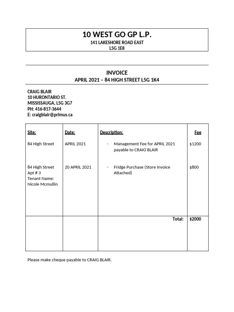 84 High Street Invoice - Craig Blair | PDF