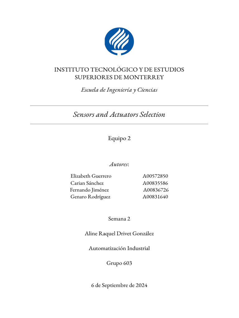 Challenge - Sensors and Actuators Selection | PDF