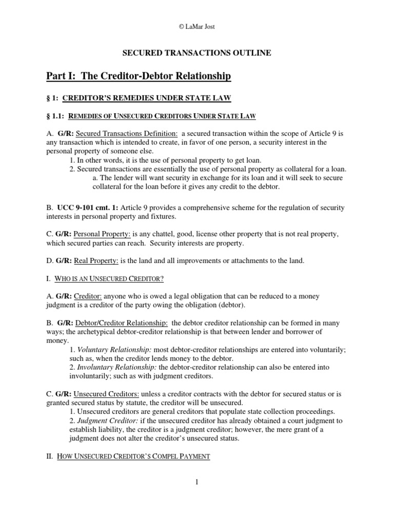 Secured Transactions Overview and Outline | PDF | Bankruptcy In The ...