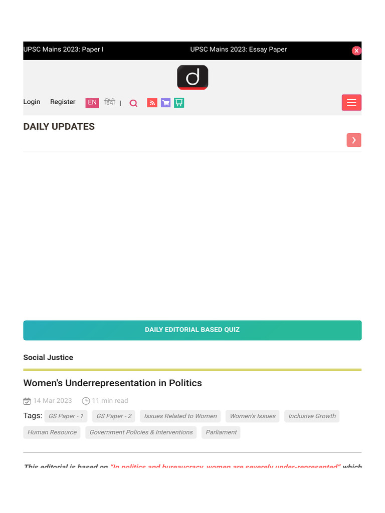 Women's Underrepresentation in Politics | PDF