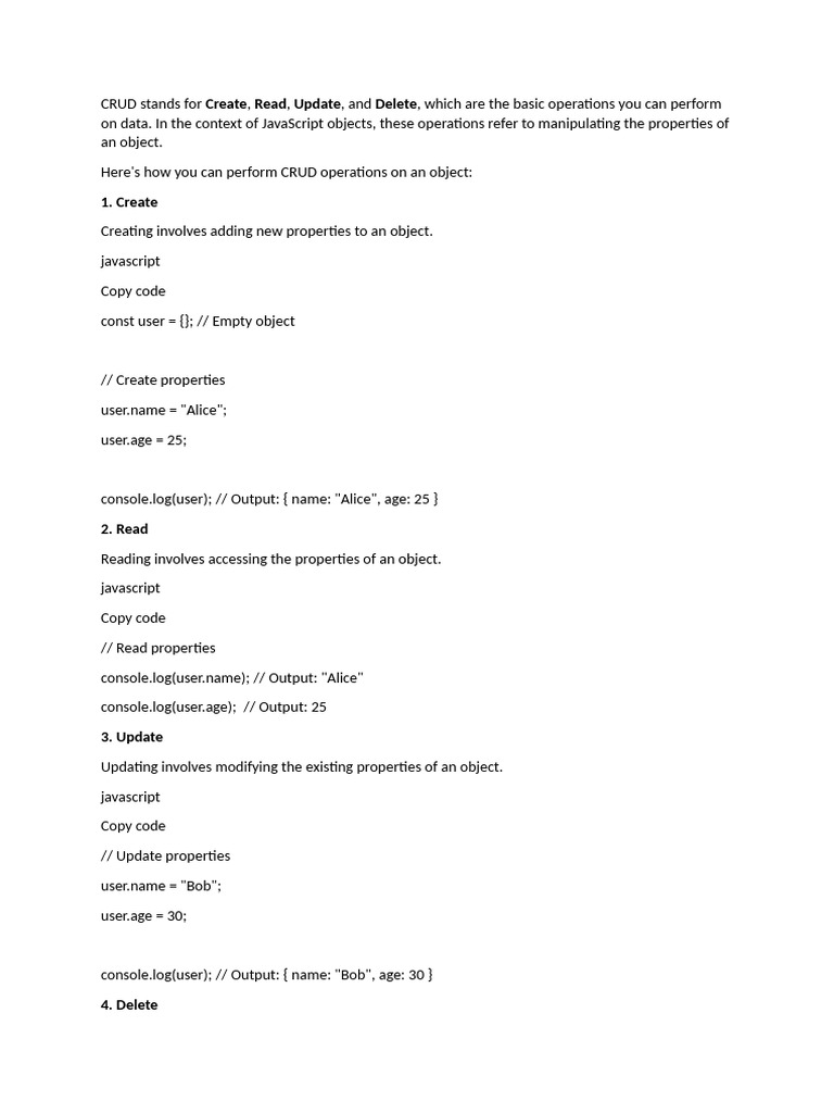 JavaScript Object CRUD Operations | PDF