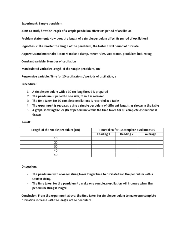 Pendulum Length vs. Oscillation Period Study | PDF