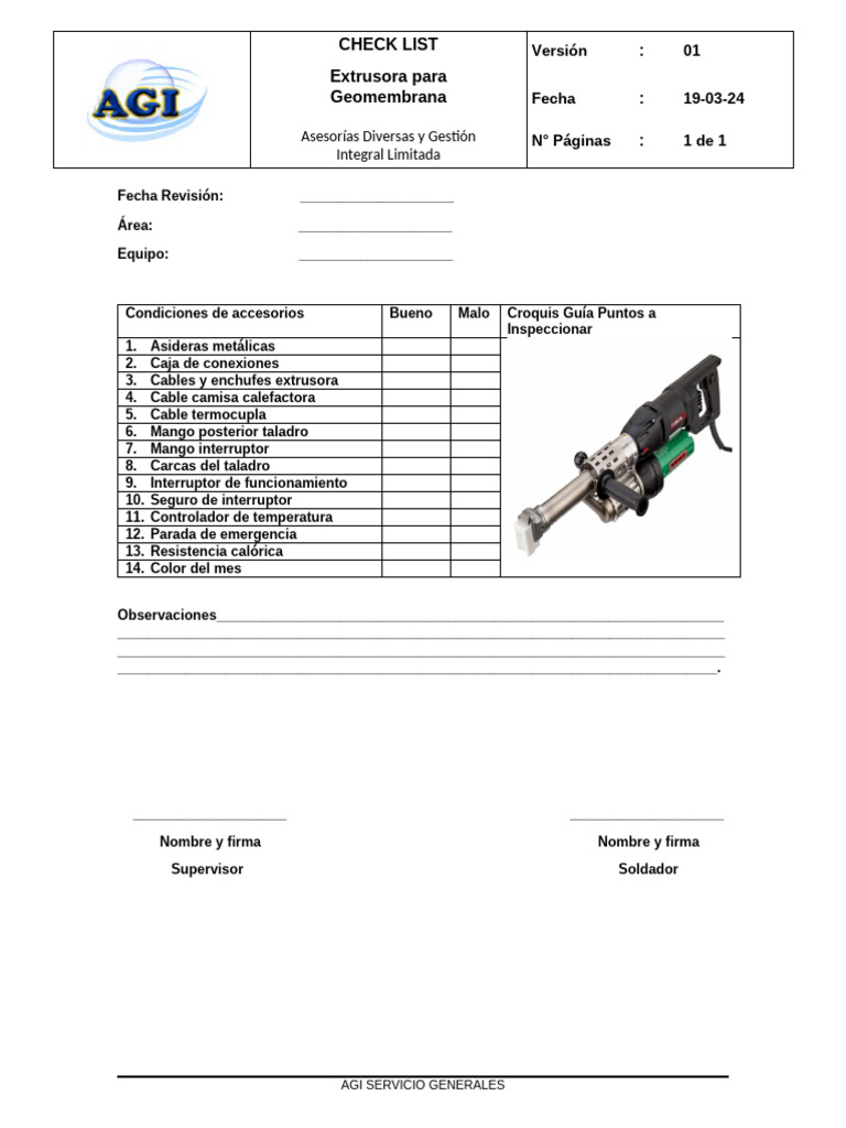 Check List Extrusora de Geomembrana | PDF