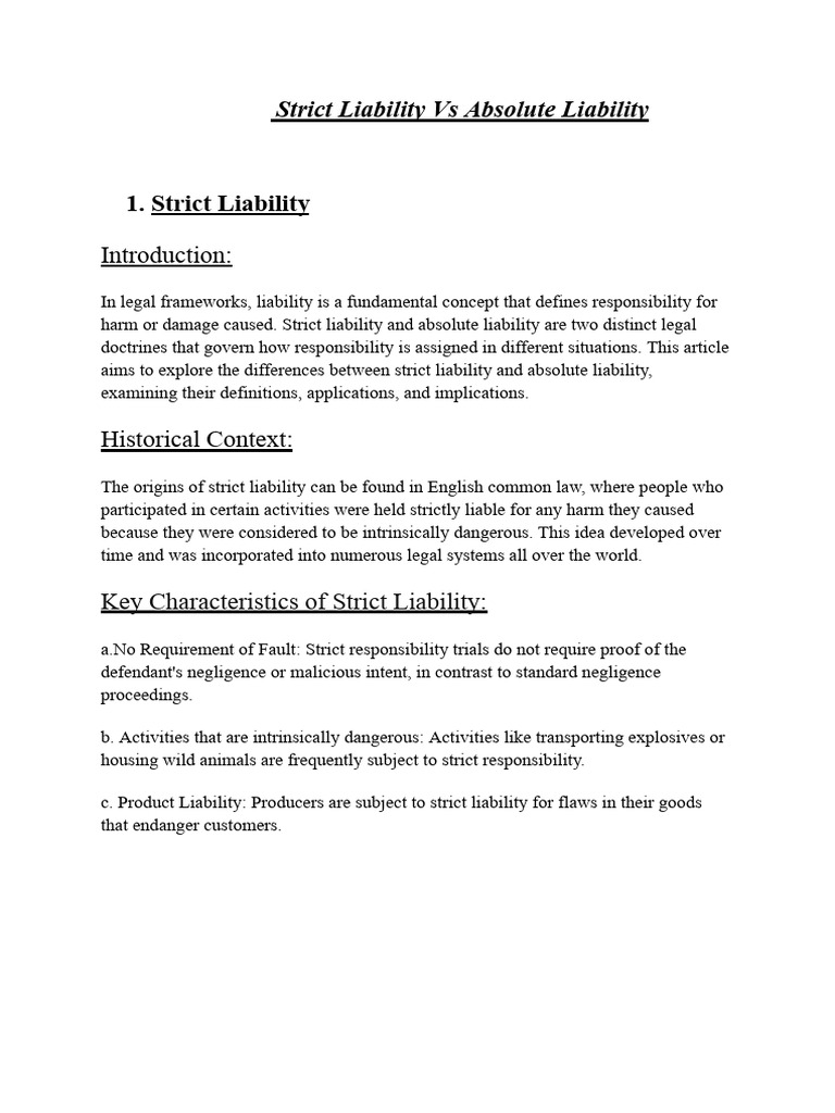 Strict Liability Vs Absolute Liability | PDF