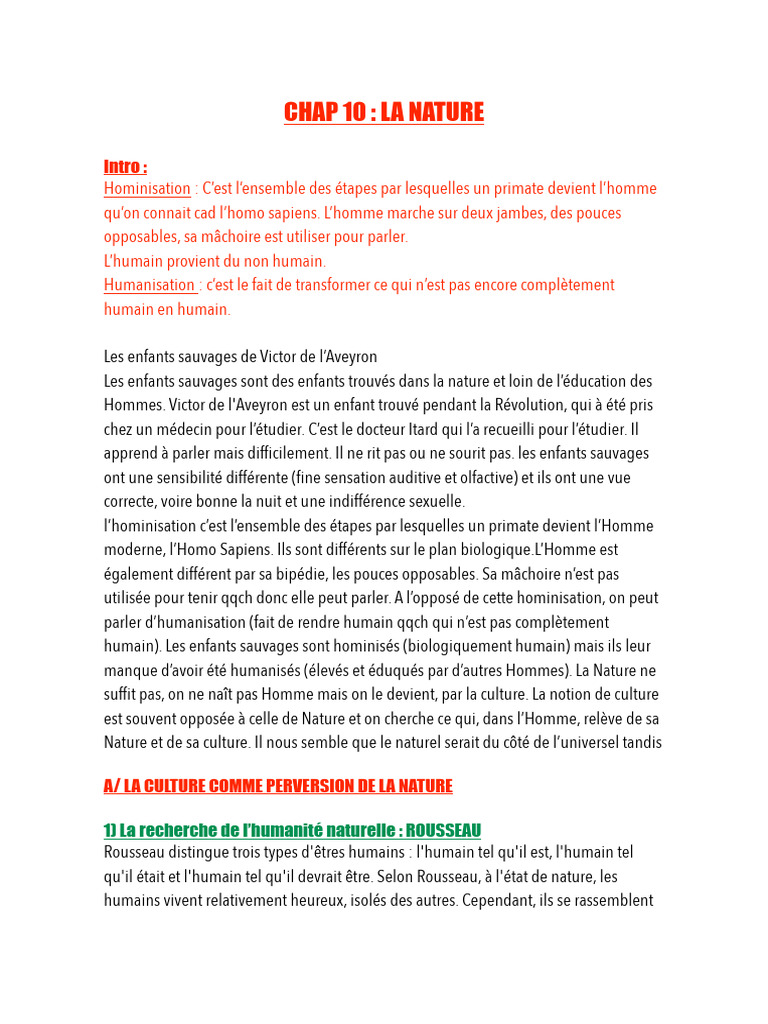 Chap Nature Philo Fiche De Revisions Pdf