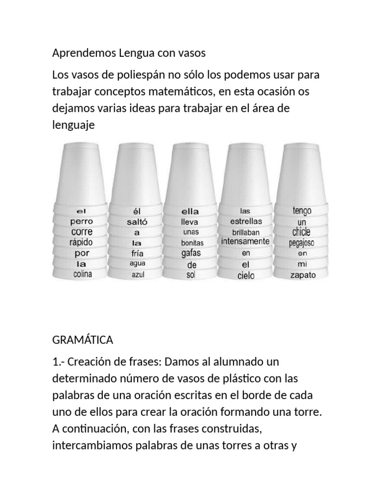 Aprendemos Lengua Con Vasos | PDF | Artes del lenguaje y disciplina | Arte