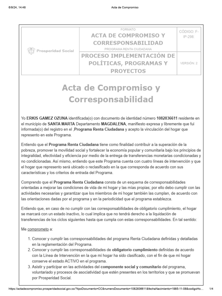 Acta de Compromiso ERKIS | PDF | Negocios | Finanzas y dinero