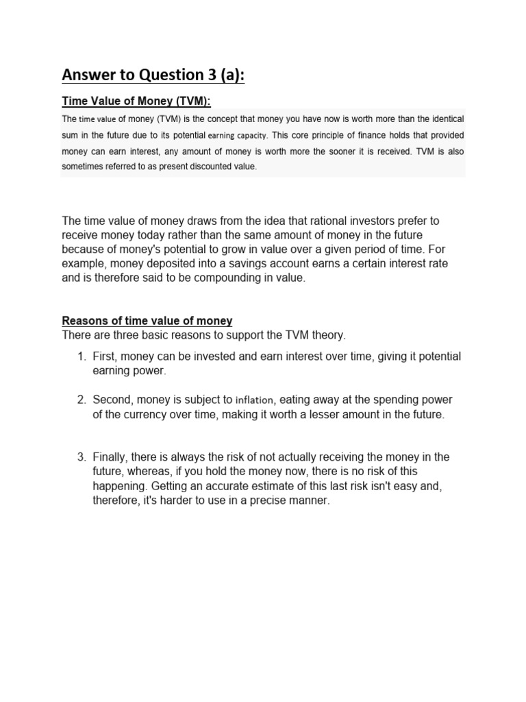 Answer To Question 3 (A) :: Time Value of Money (TVM) | PDF