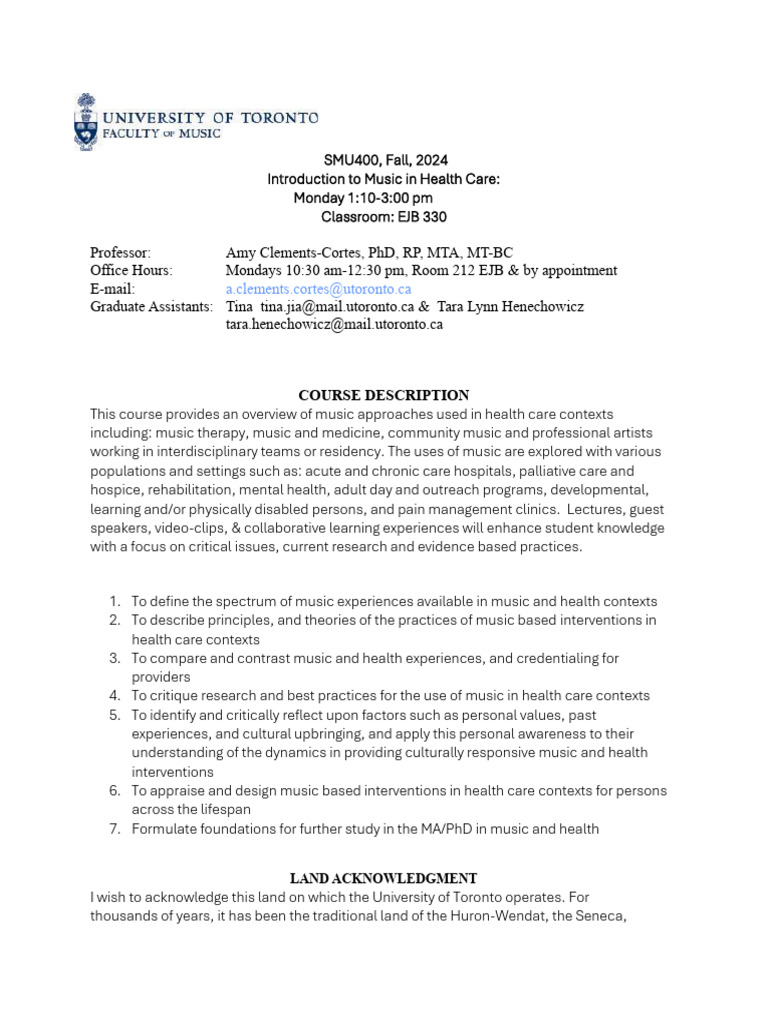 Intro To Music in Health Syllabus SMU400 Fall 2024 | PDF | Plagiarism ...