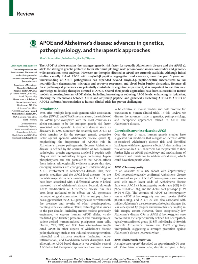 APOE and Alzheimer's Disease - Reviwe 2021 | PDF
